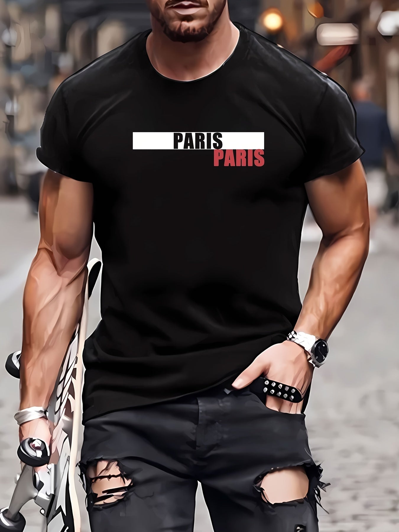 New Summer Round Collared Short Cuff T Dress for Men's Wear with Free Print