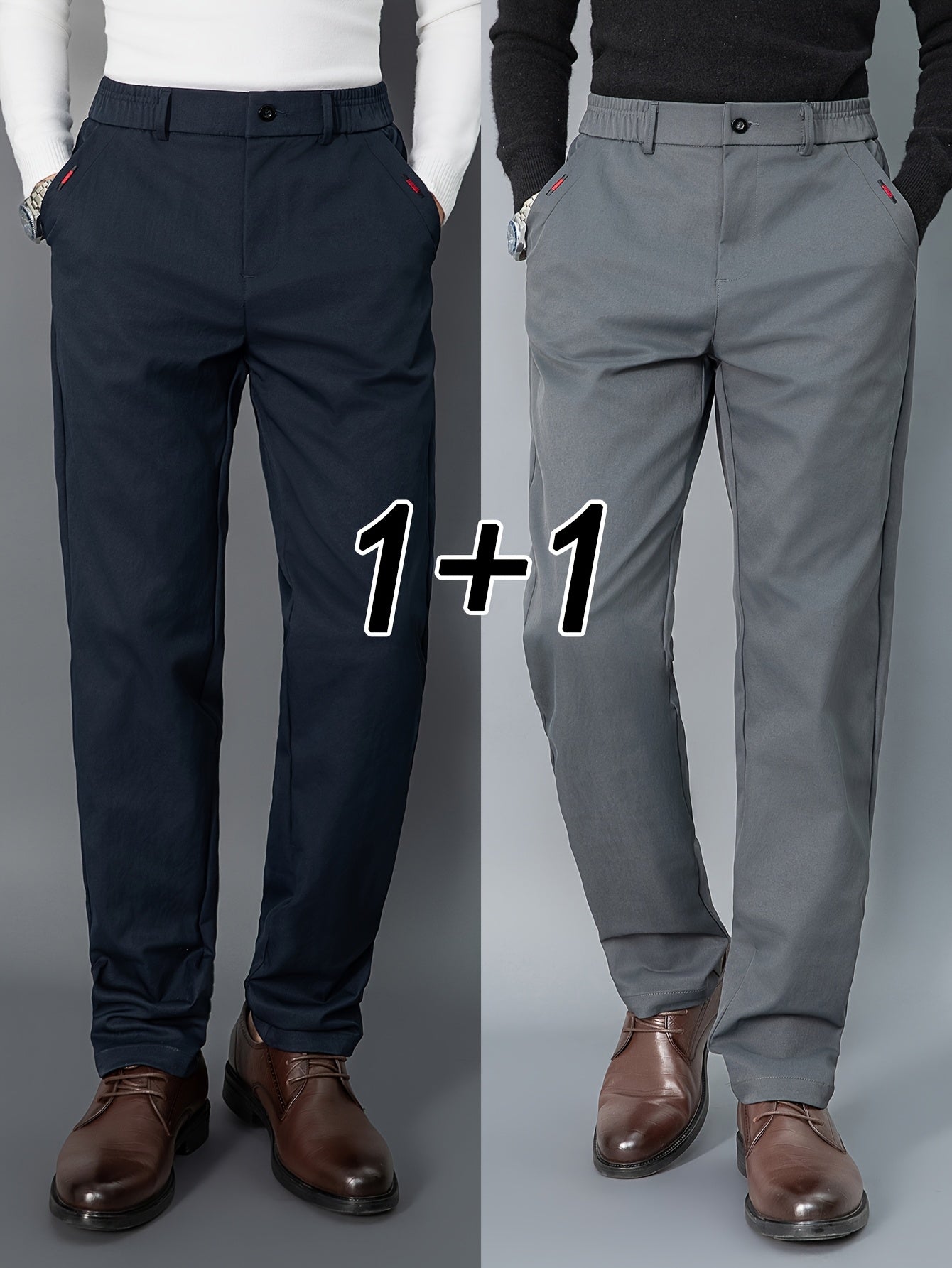 2pcs Men's Light Business Casual Pants - Straight Leg Dress Trousers, Lightweight & Comfortable for Office and Casual Attire, All Seasons, Navy Blue & Black, Polyester Fabric, Machine Washable, Versatile Dress Trousers | Styl