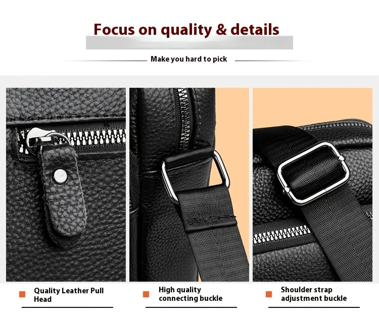 Men'S Genuine Top-Grain Leather Crossbody Sling Bag - Casual Style, Adjustable Strap, Large Capacity Shoulder Handbag for Going Out