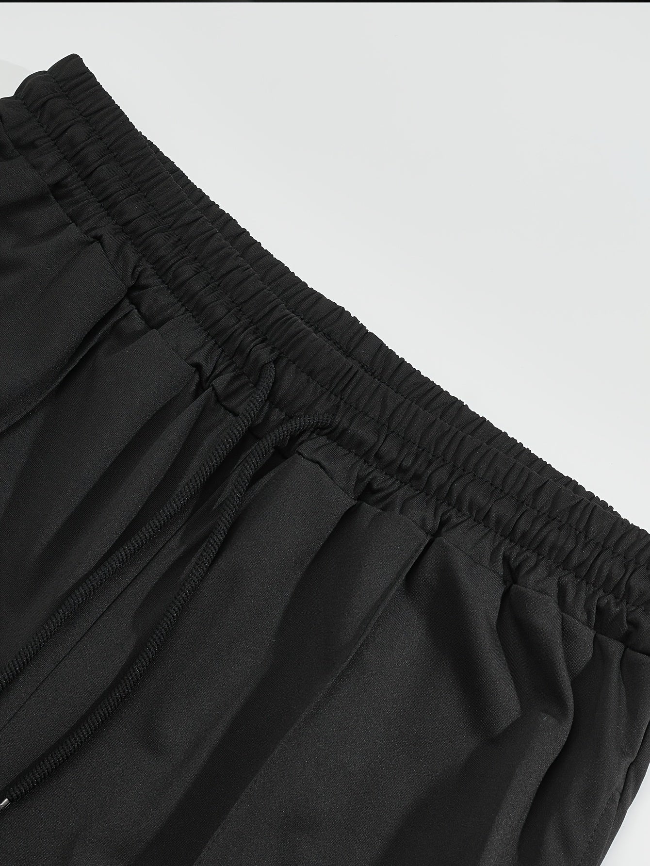 Men'S Casual 2pcs Set Knitted: Zipper Short Sleeve Shirt and Drawstring Pants - Black, Polyester, Suitable for Spring/Summer Casual Wea