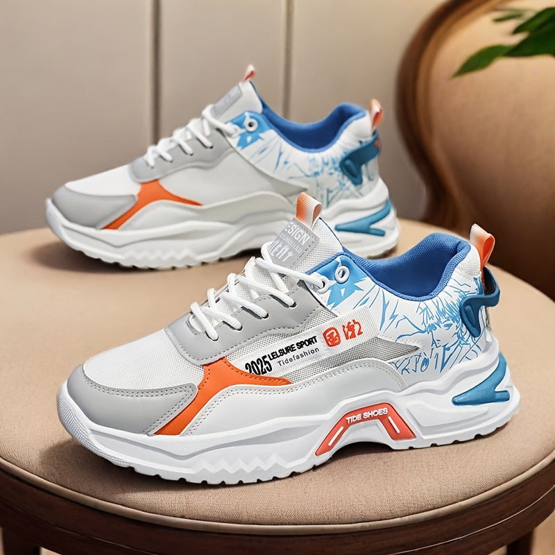 Men's Versatile Color Block Skate Sneakers - Comfortable, Non-Slip, Durable Lace-Up Canvas Shoes with Rubber Sole for All Seasons