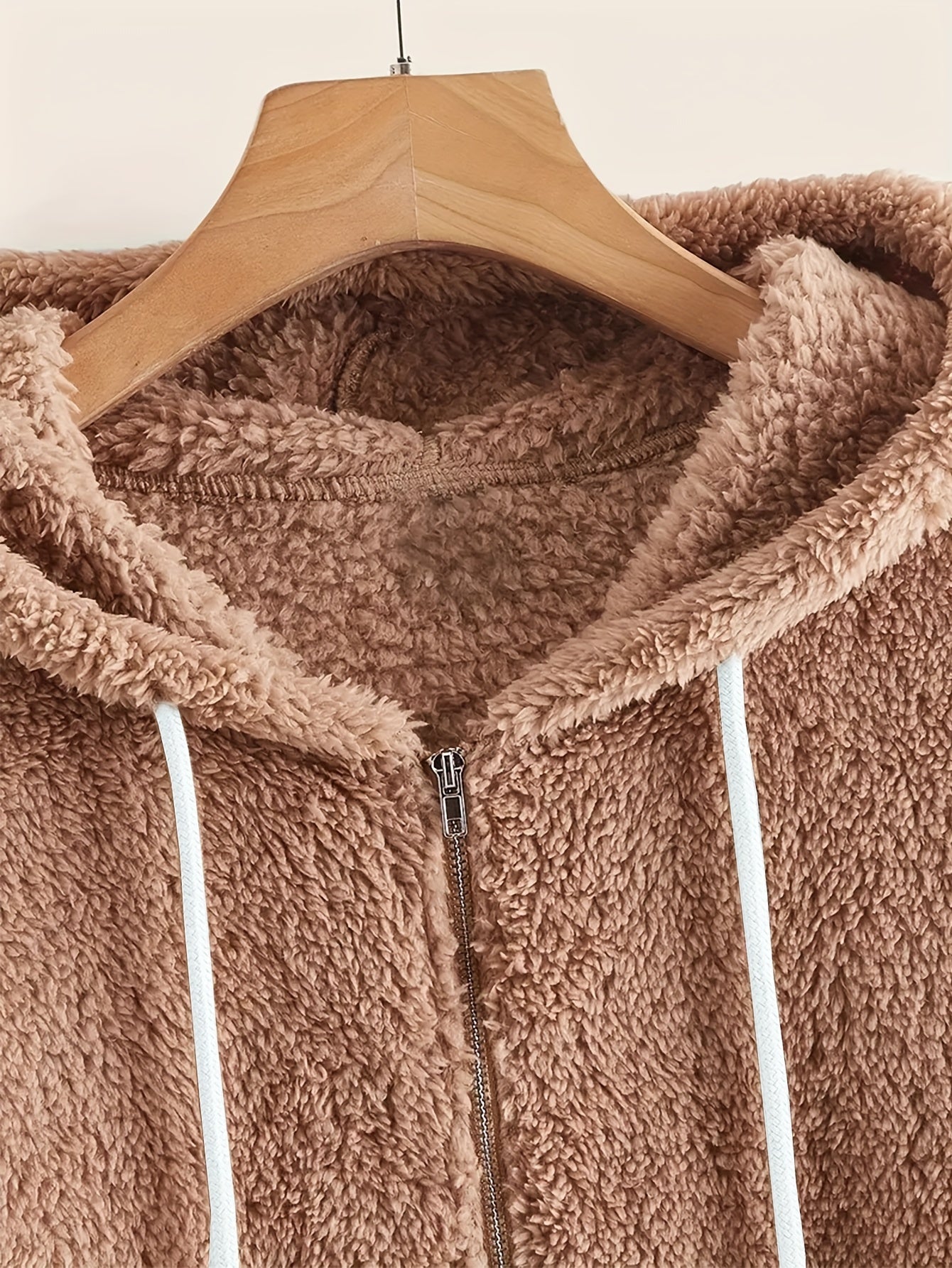 Cozy Fleece-Lined Hooded Jacket for Women - Casual Solid Color with Drawstring, Zip-Up Front, Long Sleeves - Perfect for Fall & Winter