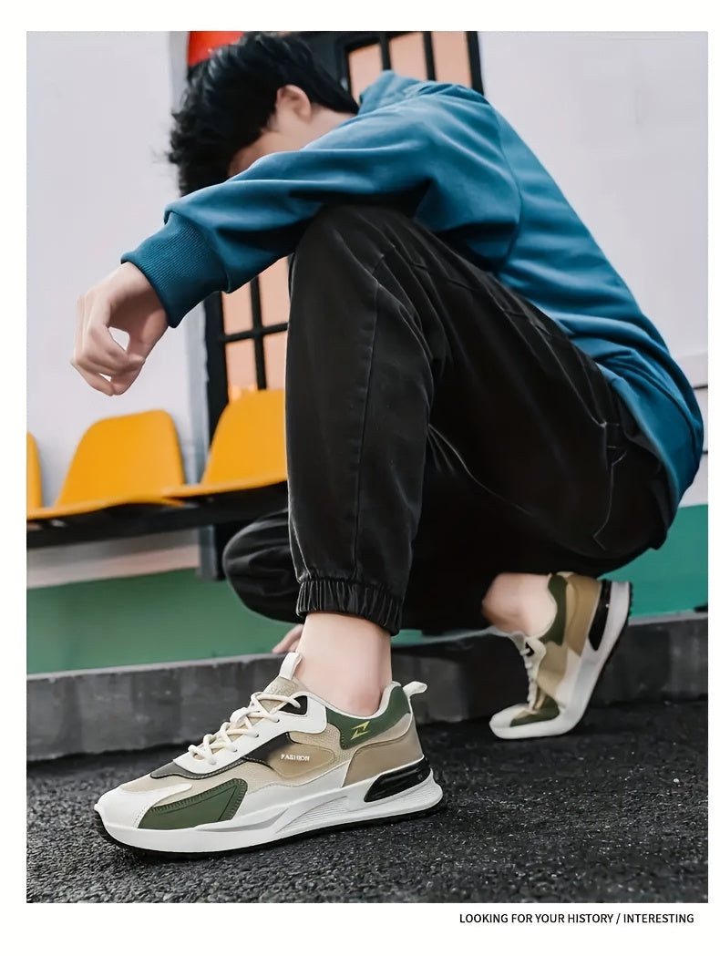 Men'S Breathable Running Sneakers with Gradient Design - Low-Top Lace-Up Casual Shoes, Durable PVC Sole, EVA Insole, Fashionable Black & White Patterns, Ideal for All Seasons Outdoor Activities