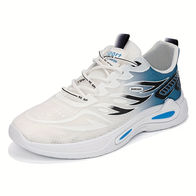 Men's Breathable Athletic Sneakers - Stylish Color Block Design with Blue Accents, Lightweight Running Shoes for Outdoor Activities and Casual Wear, Rubber Sole Footwear, Fabric Upper