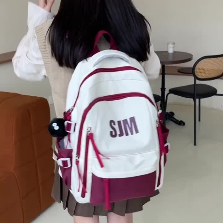 Stylish Unisex Nylon Backpack - Durable Casual Travel & School Bag with Adjustable Straps, White & Blue Design, Lightweight and Spacious for Everyday Use, School Backpack | Contrast Strap Design | Polyester Lined, Travel Back