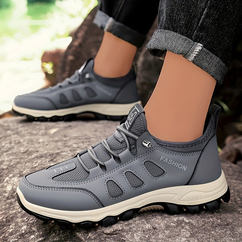 Men's Breathable Casual Running Shoes - All-Season, Stylish Lace-Up Sneakers with Rugged Tread for Hiking & Casual Attire, Brown
