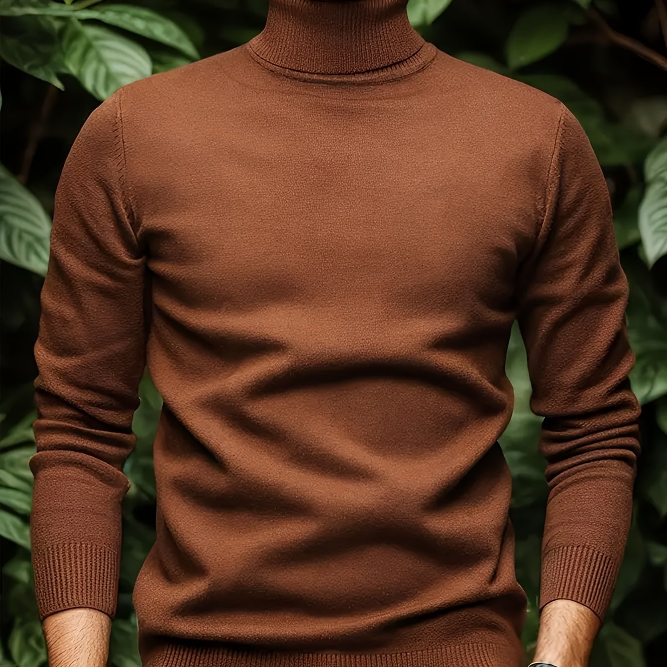 Men's Sleek Light Blue Turtleneck Sweater - Casual Knit Pullover with Ribbed Cuffs, Long Sleeves for Fall/Winter, Soft Viscose Blend