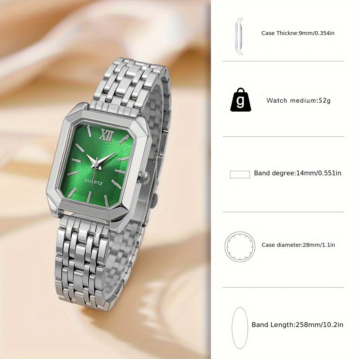 Women's Glamorous Elegant Quartz Watch - Light Blue Dial, Roman Numeral XII, Alloy Metal Band, Rectangular Case, Non, Everyday Casual & Formal Wear, Middle East Collection Luxury Gift, Formal Timepiece | Sophisticated Style |