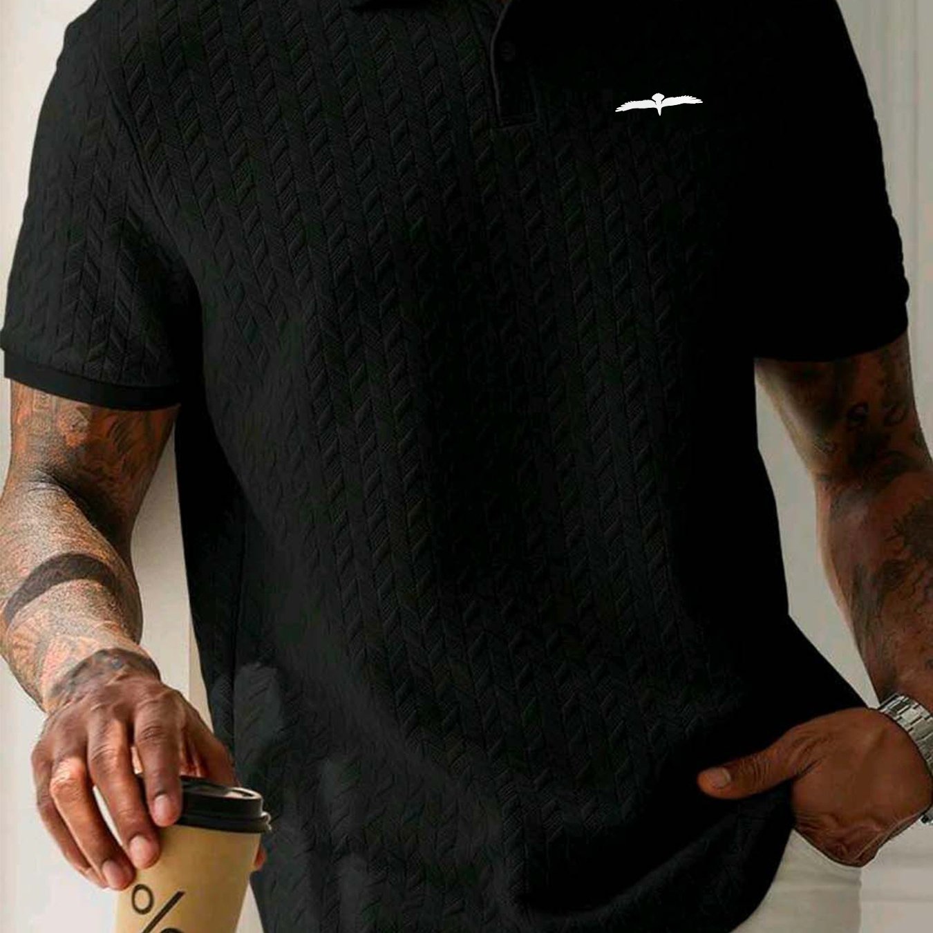 Men'S Fashion Polo Shirt with Eagle Print, Featuring a Casual Short Sleeve Design And Slight Stretch, Perfect for Summer Sports And Leisure Outings.
