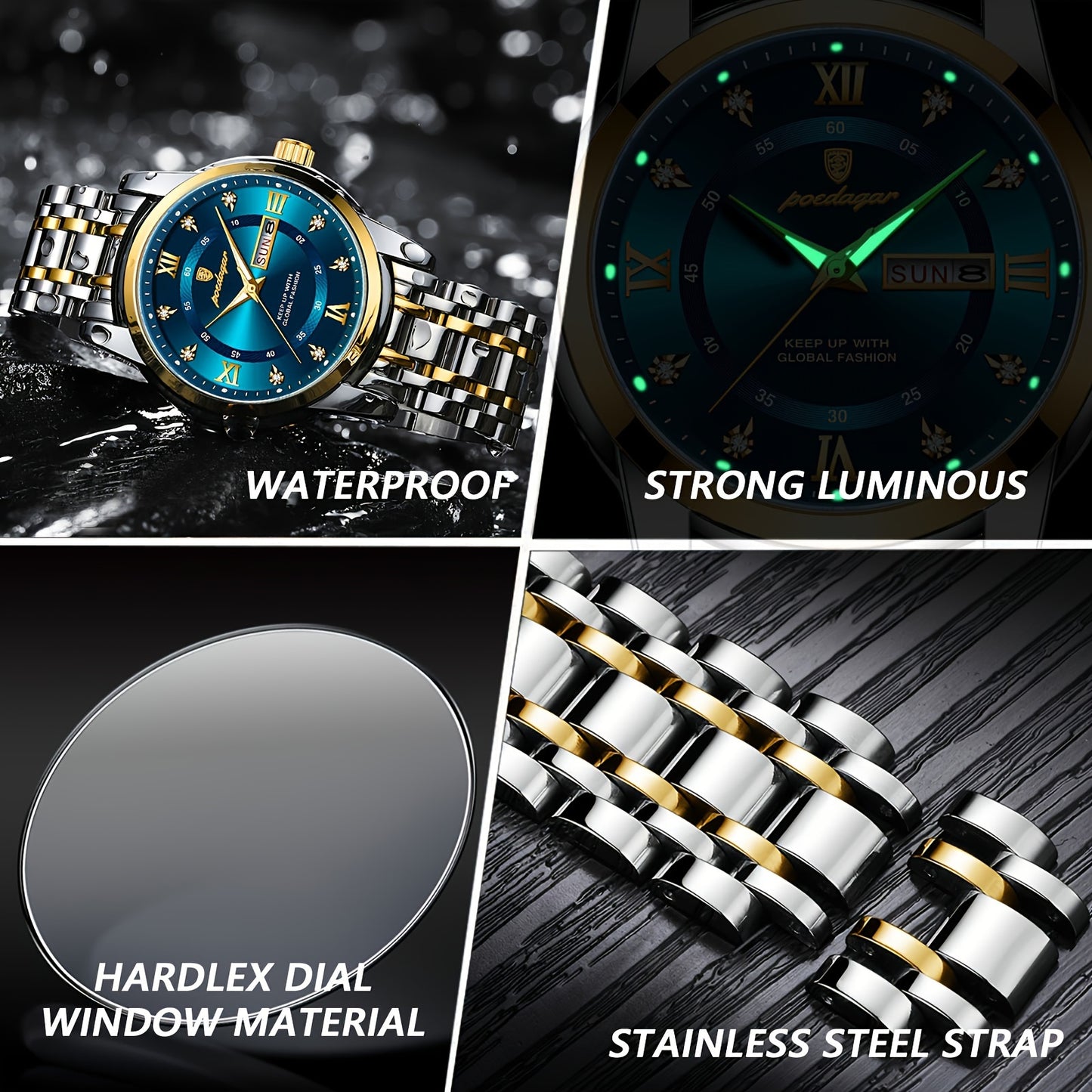 POEDAGAR Luxury Sport Wrist Watch for Man Luminous Date Men'S Watch Quartz Stainless Steel Men'S Watches, Ideal Choice for Gift, Suitable for Women