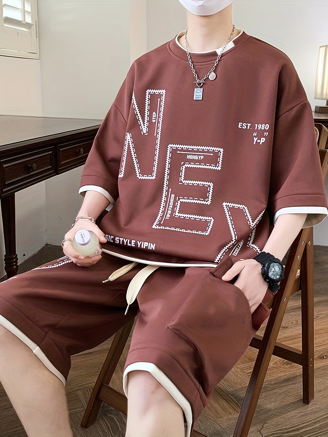 Pei Kuan's Choice Summer Men's Sports Suit Youth Student Casual Suit Two-piece Suit T-shirt Shorts Set Short Sleeve Shorts Set One Suit Breathable and Comfortable Sweat Absorbent