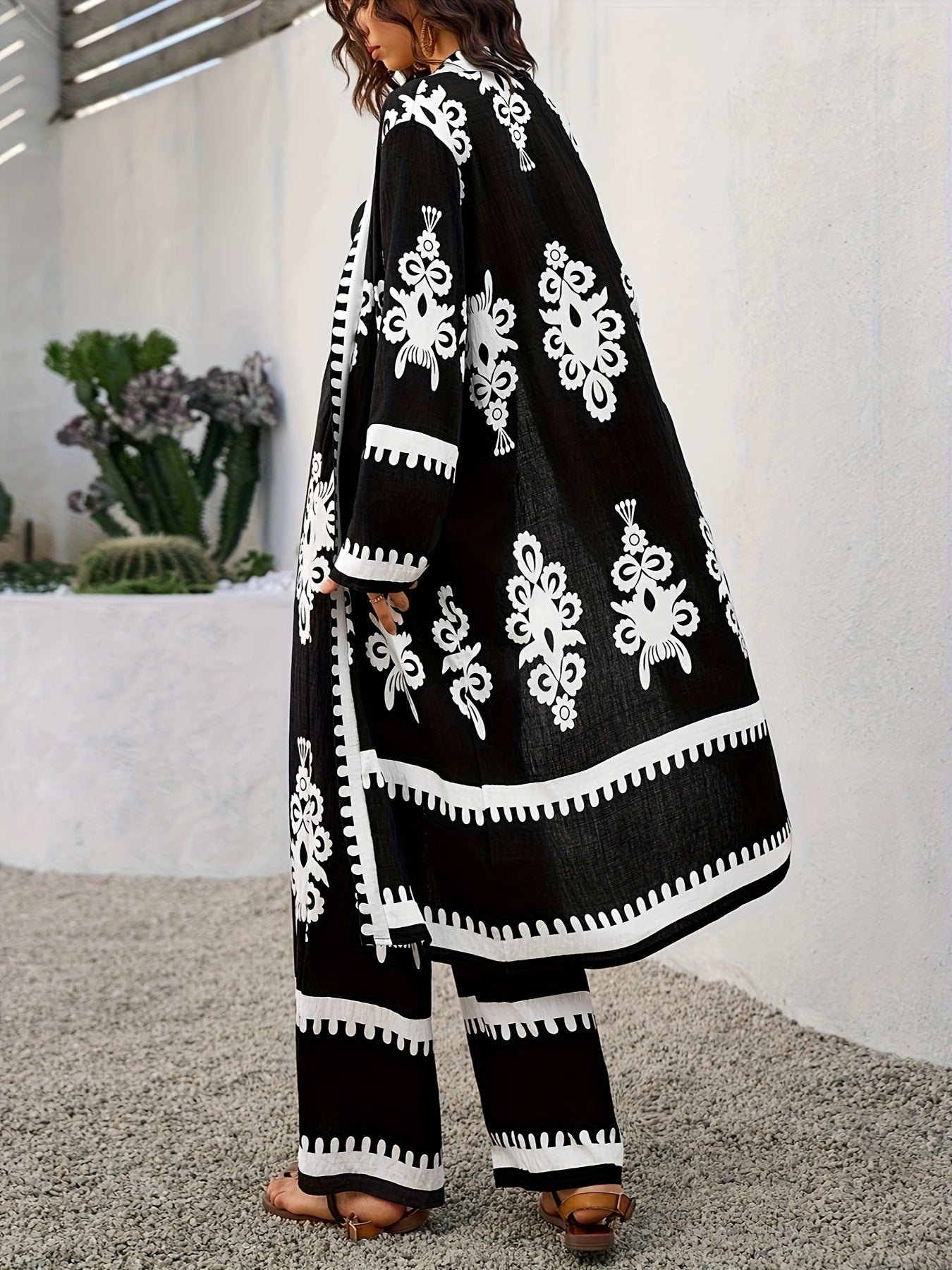 Women's Floral Print Kimono 2pcs Set
