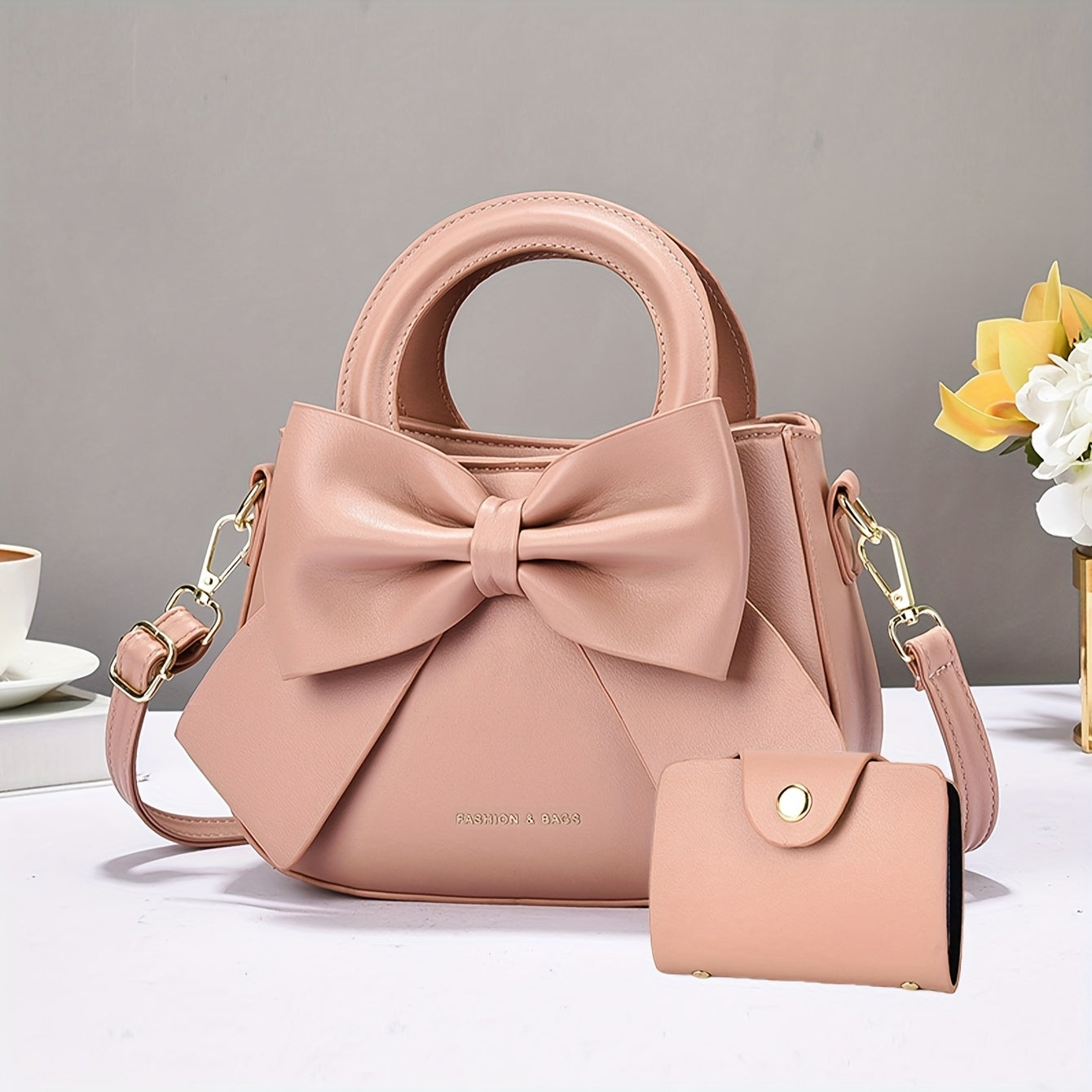 FIDM Women'S Chic Beige Crossbody Bag with Bow Detail - Versatile Synthetic Faux Leather Shoulder Purse with Zipper Closure, Elegant Design for Casual or Formal Occasions, Casual Shoulder Bag | Elegant Women'S Accessory | Syn