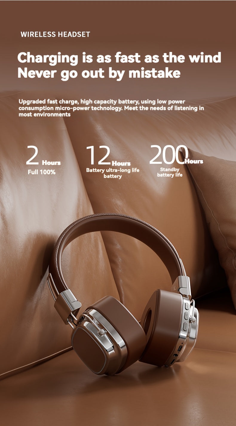 Vintage-Inspired Over-Ear Wireless Headset With Wireless 5.3 Chip - No Lag Gaming, Hi-Fi Sound & Deep Bass, Long-Lasting 350Mah Battery, Ideal For Music Lovers & Athletes