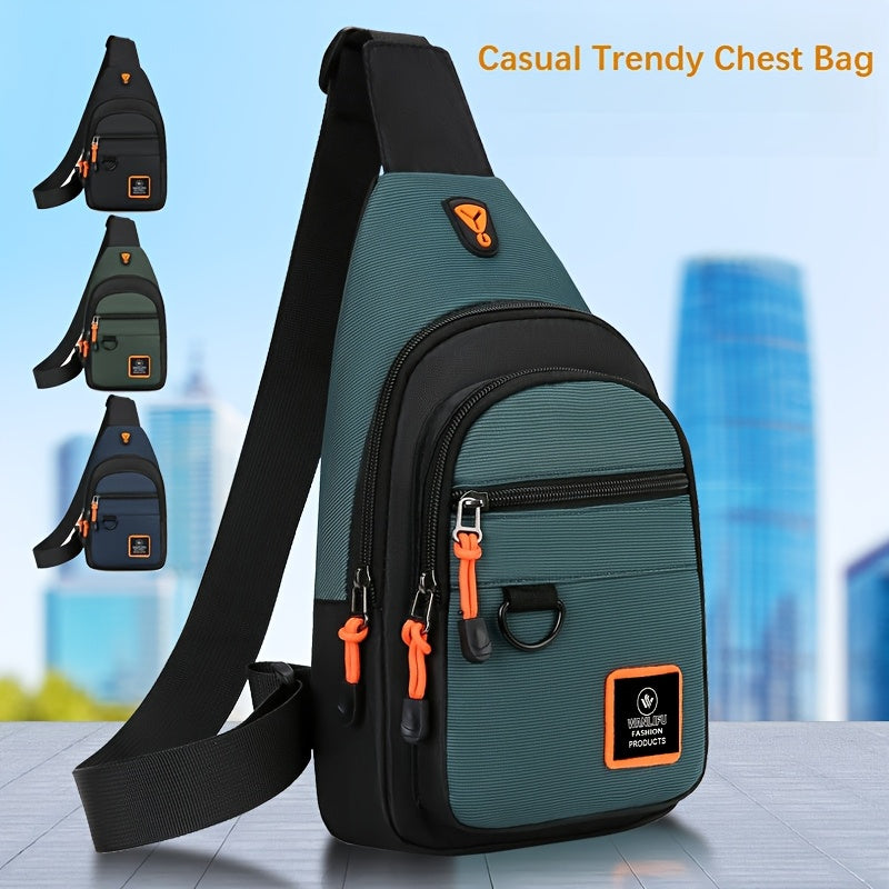 Stylish Men's chest bag with lightweight canvas material, available in black, gray, and blue. Fashionable casual waist pack for outdoor sports, perfect as a gift for men