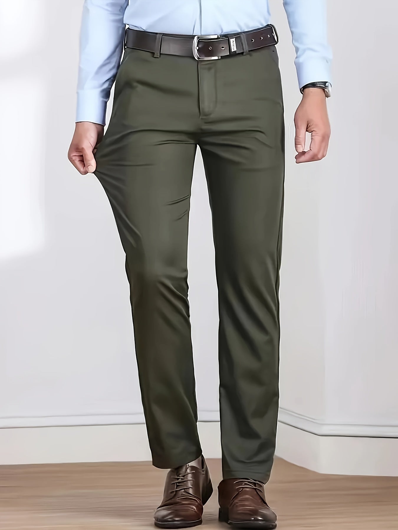 Four Seasons Men's New Casual Formal Pants Business Style Trendy Casual Long Pants Fashionable Versatile Men's Elastic Western Pants Comfortable Classic Design Casual Wear