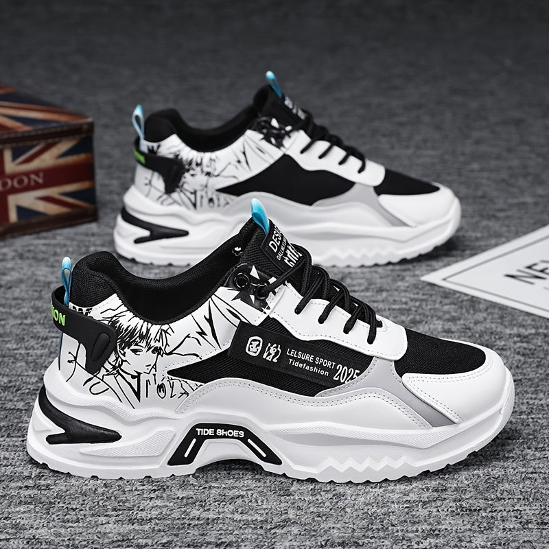 Men's Stylish Platform Sneakers with Wave Pattern - Comfortable, Non-Slip & Durable for Outdoor, Campus Walks & Travel | Lace-Up, Breathable Design, for Autumn, Spring