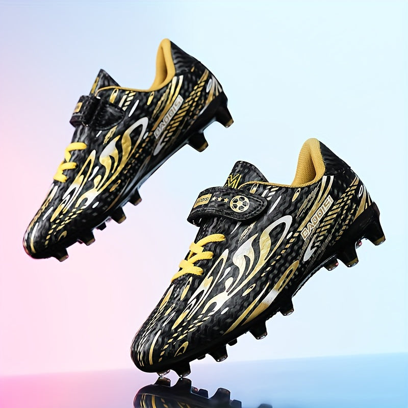 Boys' and Girls' Black and Blue Soccer Cleats with "BAGGIES" Logo - Lightweight, Breathable, Round Toe, Easy Closure, Rubber Base for Outdoor Football, Soccer Boots|Stylish Soccer Shoes|Easy Closure