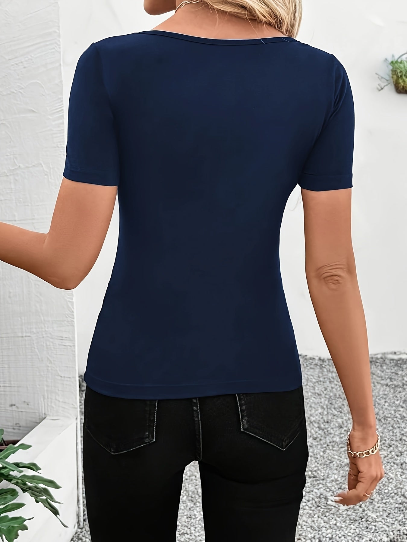 Women's Sexy Deep V-Neck T-Shirt - Elegant party & Formal Tops, Non-Stretchy Blouse, Machine Washable Women's Shirt for Evening Events & Everyday Outfits, Ladies T Shirts, Summer Fashion, Fitted Blouse, Breathable Material, S