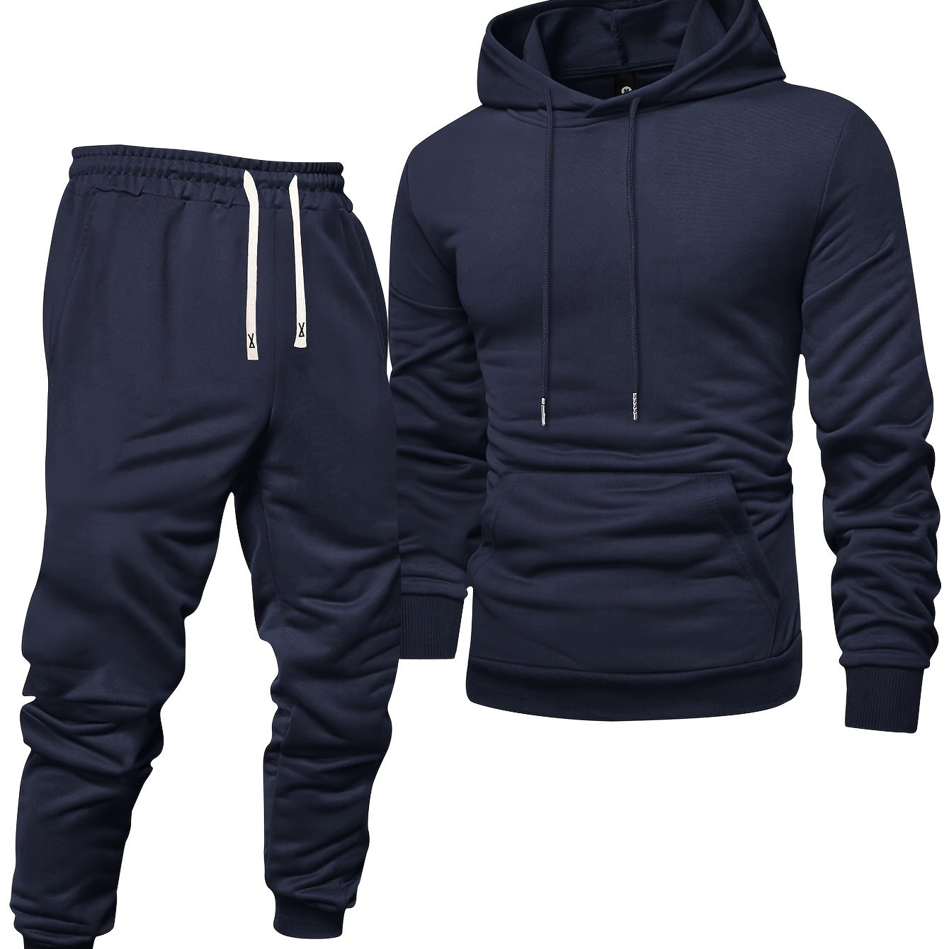 Men's Long Sleeve Hooded Sweatshirt + Threaded Sweatpants Set Spring and Autumn Solid Color Pullover Regular Long Sleeve T-shirt and Pants Belt Drawstring Casual Sports Trousers Two-piece Set