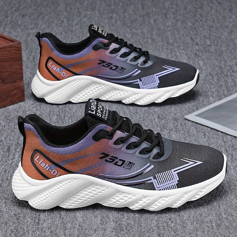 Men's Lightweight Sneakers - Non-Slip PVC Sole, Cushioned EVA Insole - White/Blue Accent Low-Top Sneakers for Gym, Running, Everyday - All-Season Lace-Up Athletic Footwear - Model HX-3, Sports Activities, Sporty Design, Secur