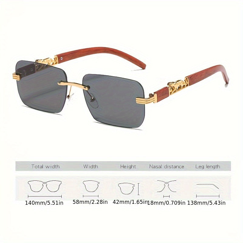Cheetah Leopard fashion glasses For Women Men Rectangle Rimless Wood Grain Temple Sun Shades For Beach Party Travel