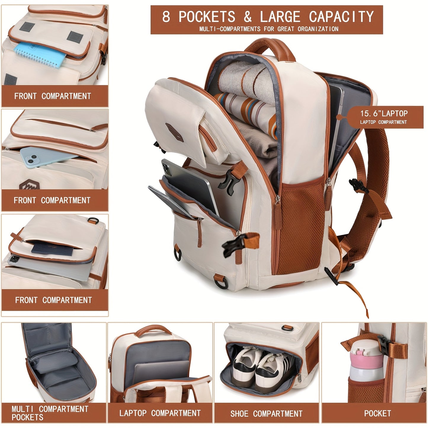 Travel Backpack, Laptop Backpack for Men and Women, University Backpack, Airline Approved Business Work Bag with Shoe Compartment, Suitable for 15.6-inch Laptop