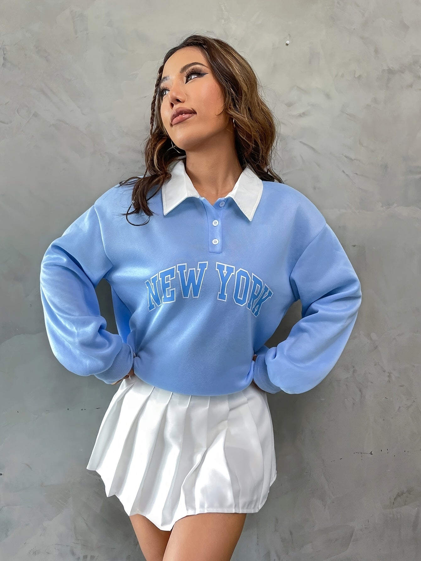 Women's Pullover, Polo Neck Design, Monogram Pattern, Suitable For Sports And Everyday