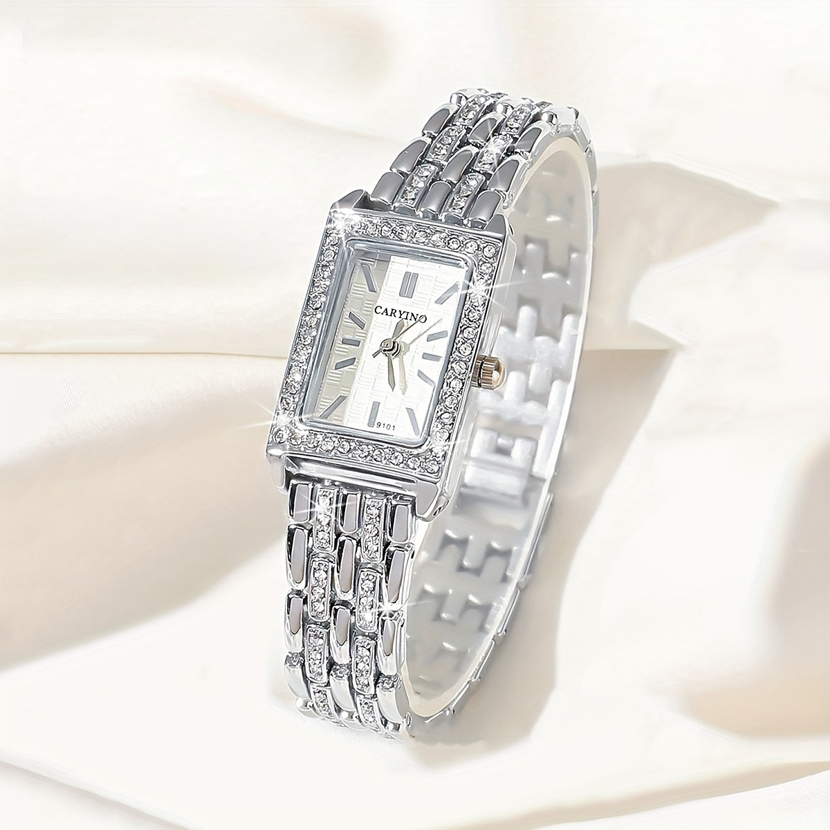 Elegant Cartier-Inspired Zinc Alloy Bracelet Watch with Sparkling Rhinestones - Rectangular Face, Quartz Movement, Non, Perfect for Daily Wear, Parties, Birthdays, and Festive Gifts, Festive Accessory | Elegant Bracelet | Qua