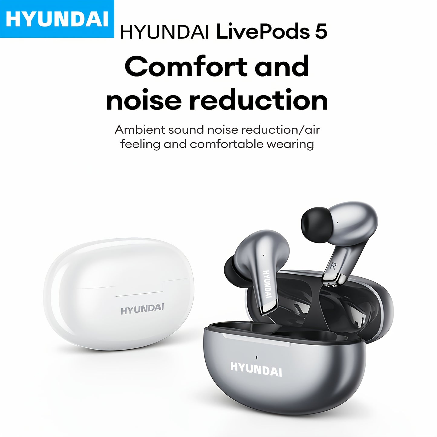 HYUNDAI 2024 Earbuds - High-Resolution Sound Quality, Dual AAC & SBC Decoding, New 5.3 Chip for Enhanced Connectivity, Intelligent Noise Cancellation, Smart Control, Comfortable Fit, Long Battery Life, Auto-Pairing, and Clear