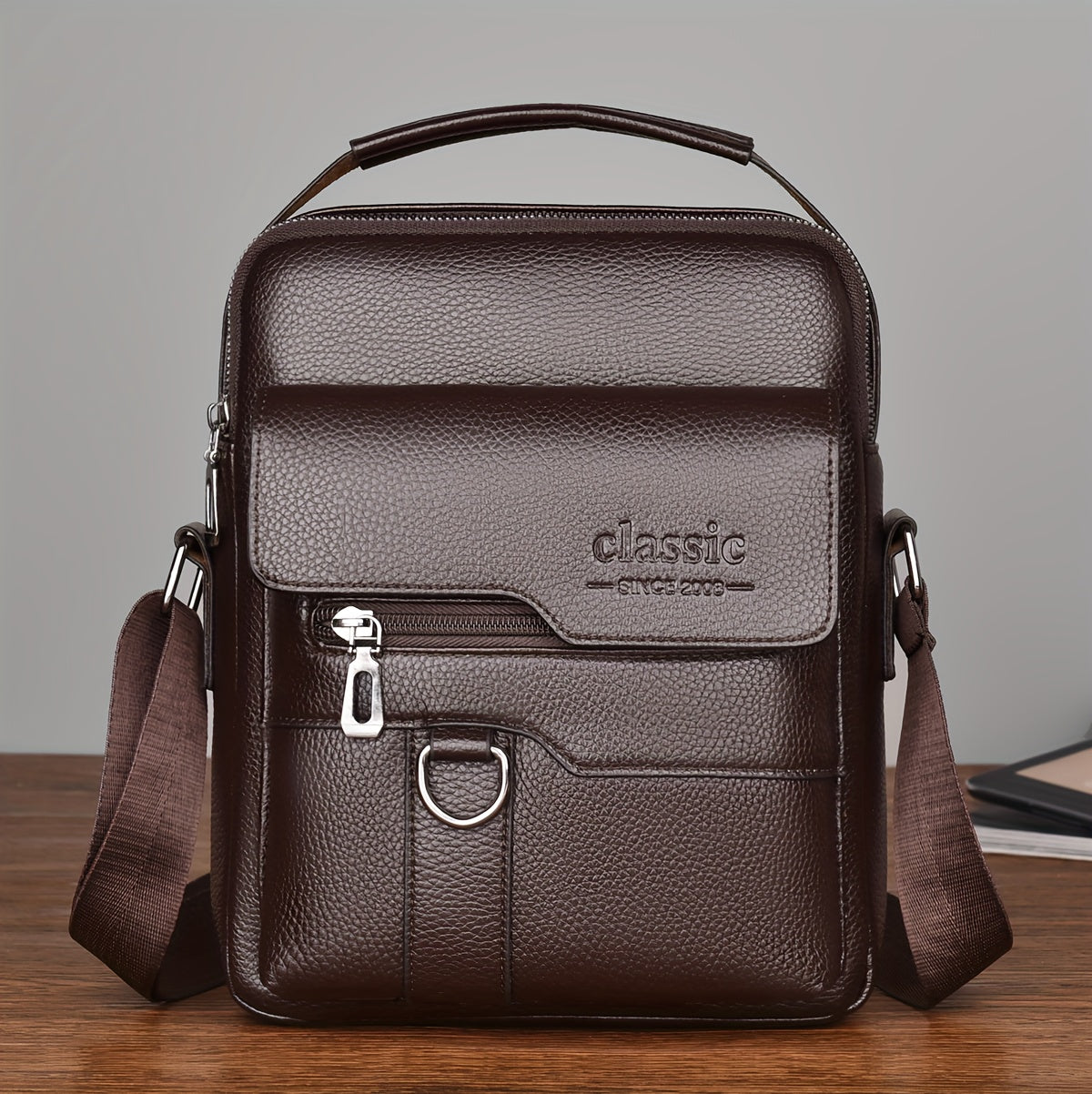 WEIXIER Men'S Set Shoulder Bag, Unisex Waist Postman Bag, Crossbody Chest Bag, Handbag, PU Fabric Multi-pocket, with Card Holder Wallet, Adjustable Detachable Shoulder Strap, Casual Commuting Bag Retro Business Texture Men'S