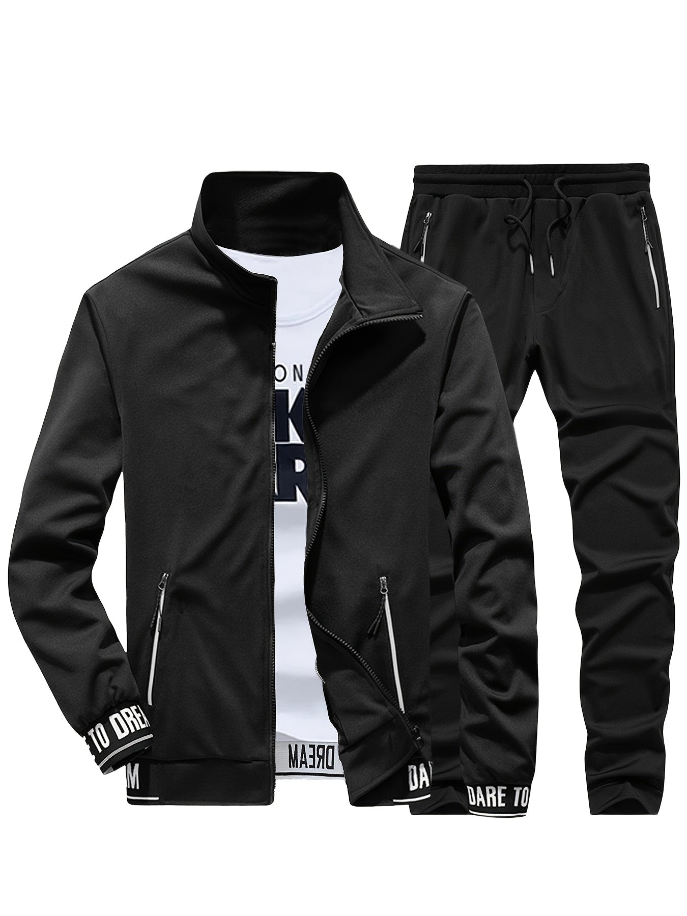Spring and Autumn Men's Stand Collar Sports Casual Pants Suit