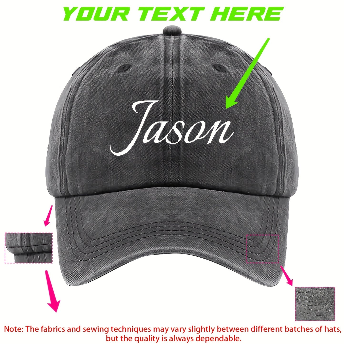 Customizable Vintage Washed Baseball Cap with Personalized Text, Adjustable Fit, Lightweight Polyester - Ideal for Events, Class Gatherings & Parties, Baseball Cap