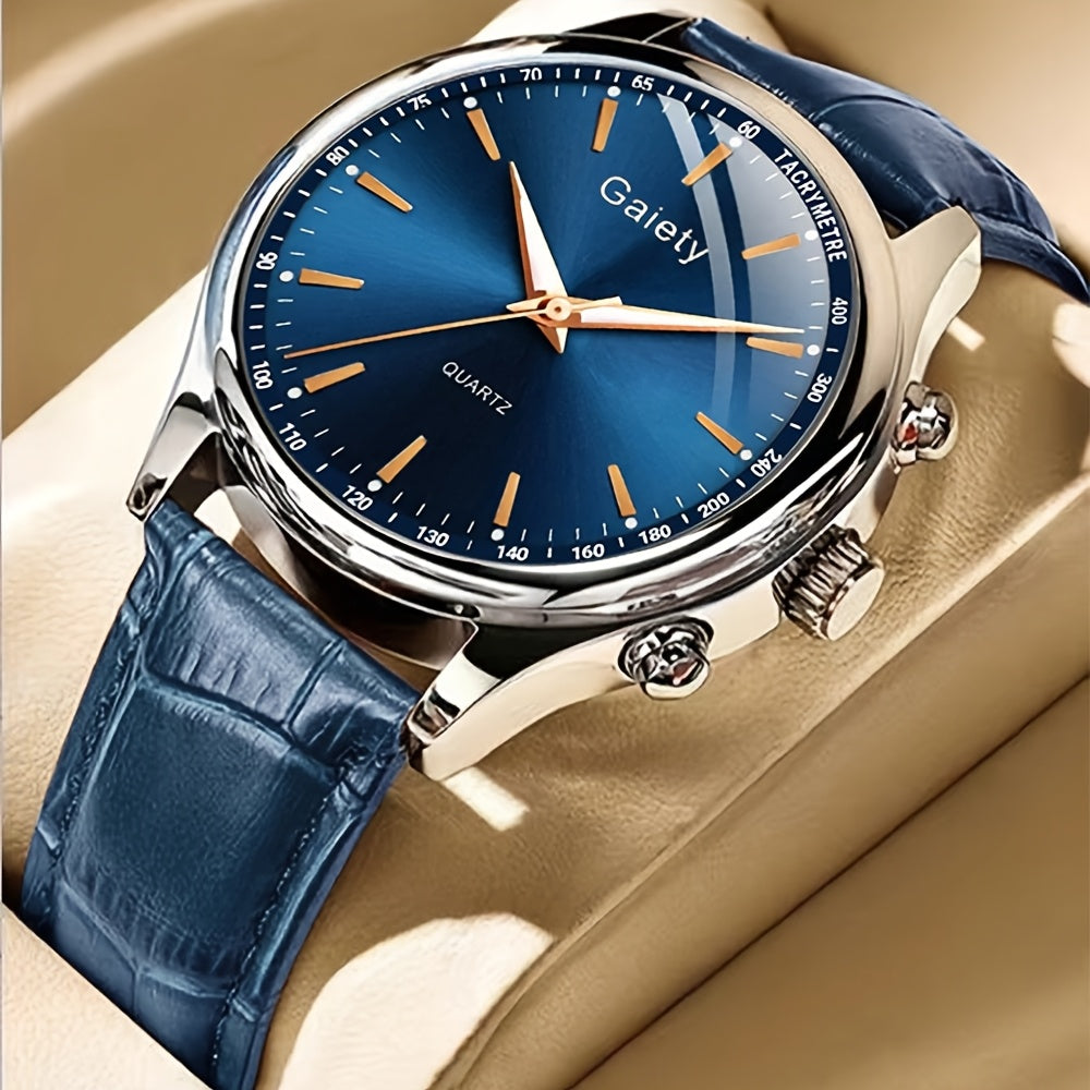 1pc GAIETY Men'S Luxury Quartz Watch with Matching Faux Leather Belt, Round Alloy Case, Non-Rechargeable Battery - Fashion Business Sport Watch Combo