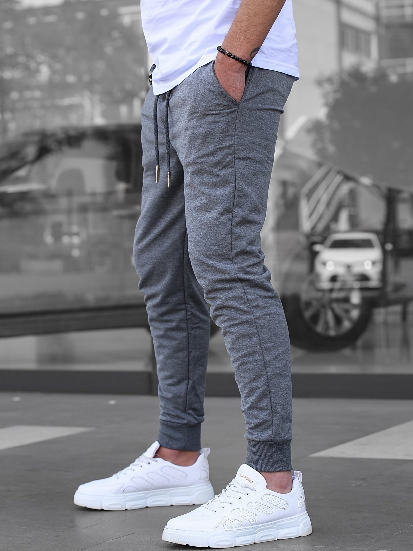 Men's Solid Color Jogger Sports Pants With Drawstrings, Casual Lightweight And Breathable Running Fitness Slim Pants Outdoor Trousers