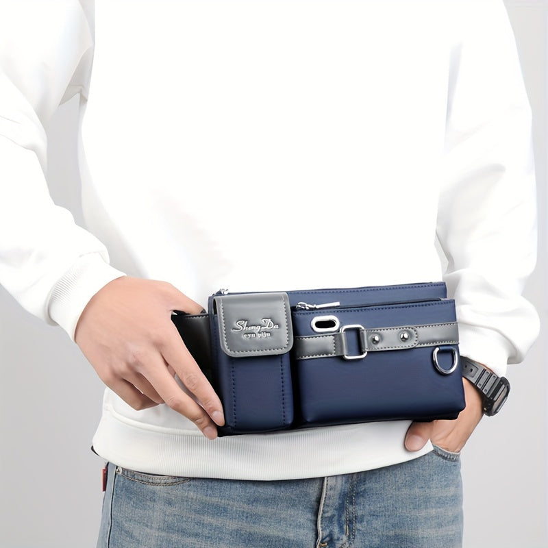 Men‘S Casual Oxford Chest Bag – Multi-Function Phone Bag with Zip Closure, Daily Commute Hollow Design Shoulder Bag with Adjustable 100Cm Strap (No Print)