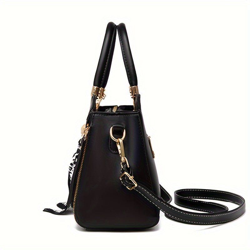 Elegant Quilted Women'S Tote Bag with Adjustable Shoulder Strap, Large Capacity, Solid Color, Fade-Resistant, Zip Closure, Polyester Lined, Tassel Detail, Perfect Gift for Mom or Family, Mom Bag