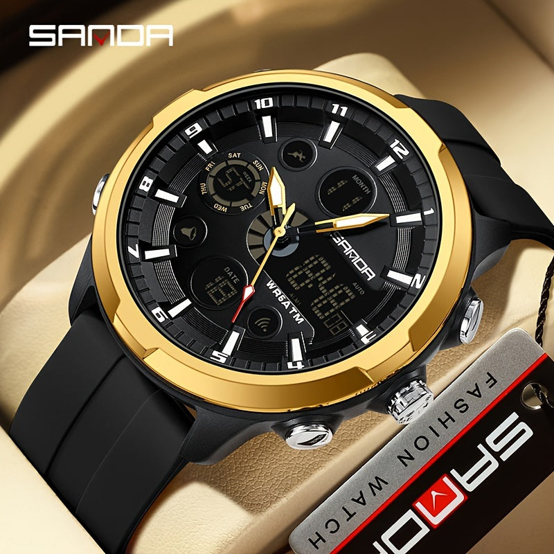 SANDA Men'S Digital Outdoor Sports Wristwatch,Waterproof Multifunctional Chronograph Quartz Watch For Gift Clock 9053