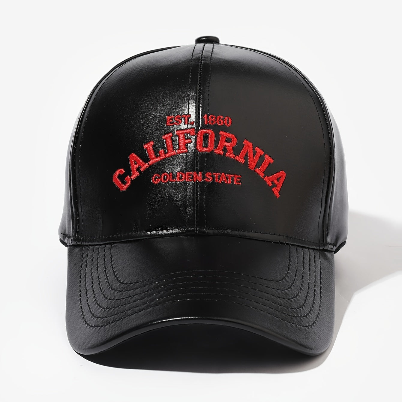 California Golden State PU Leather Baseball Cap - Unisex, Adjustable, Button Closure, Sun Protection, Holiday-Themed, Handcrafted with Embroidery and Woven Design