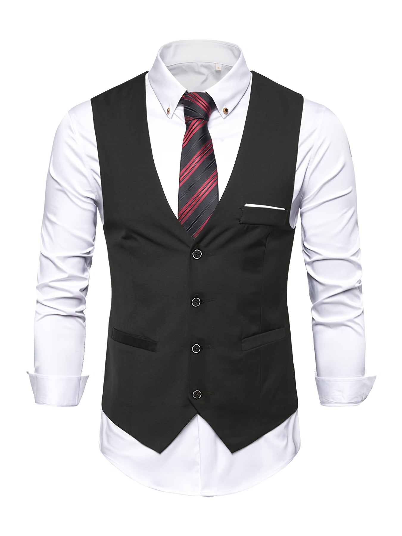 Men'S 3pcs Suit Set, Solid Color Polyester 78.90% Viscose 21.10% Non-Stretch Fabric, Regular Fit Long Sleeve Lapel Collar, Button Detail, Woven Wedding Party Business Casual Suit with Vest, Shirt, and Pants
