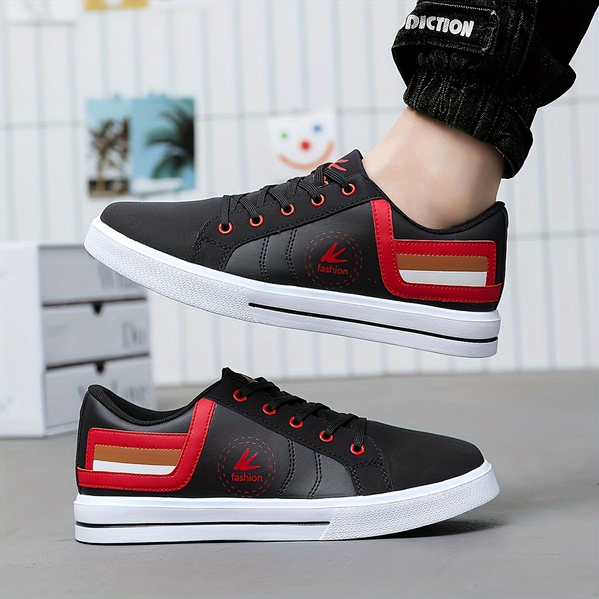Athletic Chic | Men's Fashion Sneakers YY-9003, Casual Sports Low Top Lace-Up Shoes with Striped Microfiber Synthetic Upper, Fabric Inner & EVA Sole for Outdoor Running