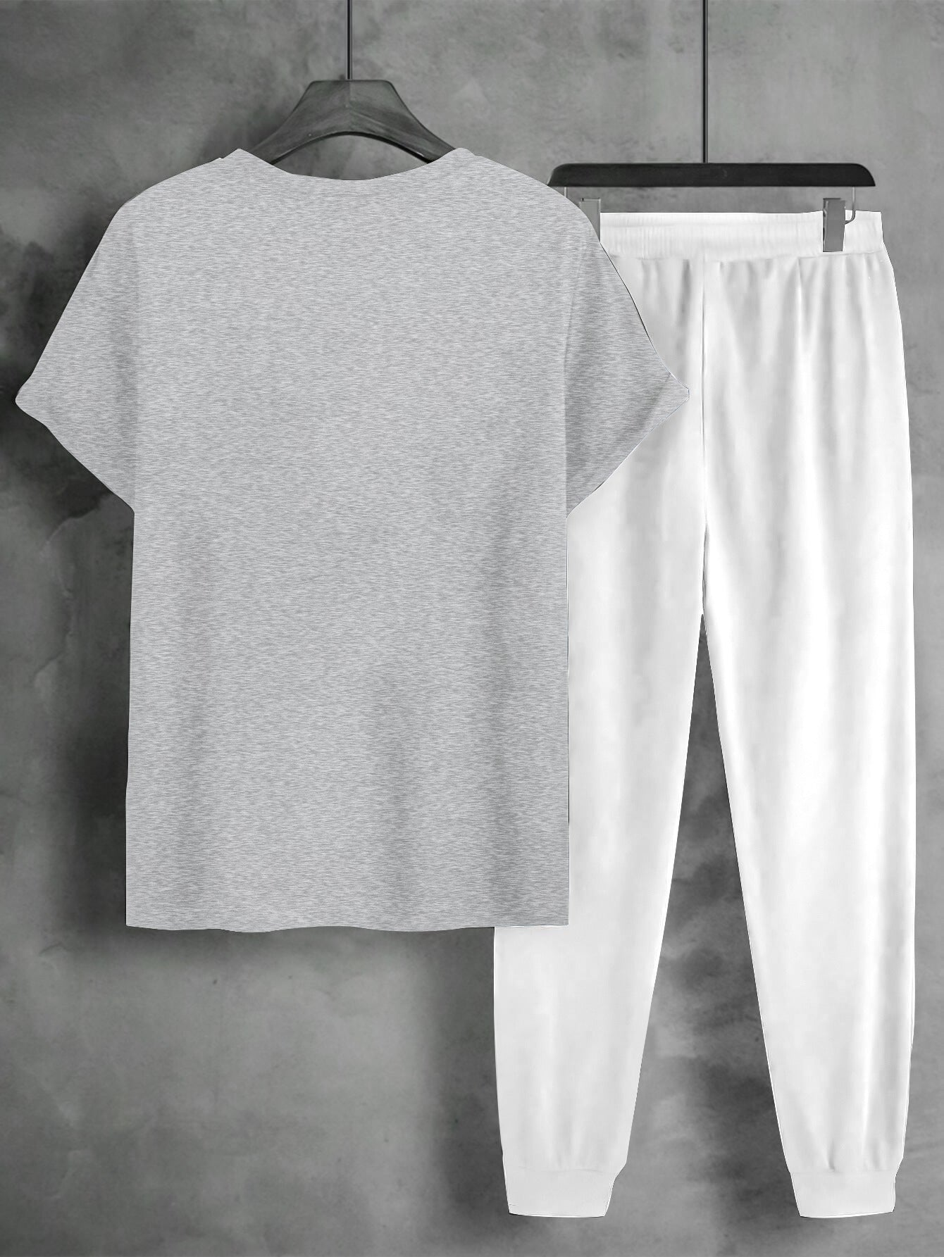 1set Men'S Casual Sportswear Set, Geometric Pattern Short Sleeve T-Shirt and Drawstring Joggers, Knitted Polyester and Elastane Blend, Round Neck, Regular Fit, Four Seasons Outfit