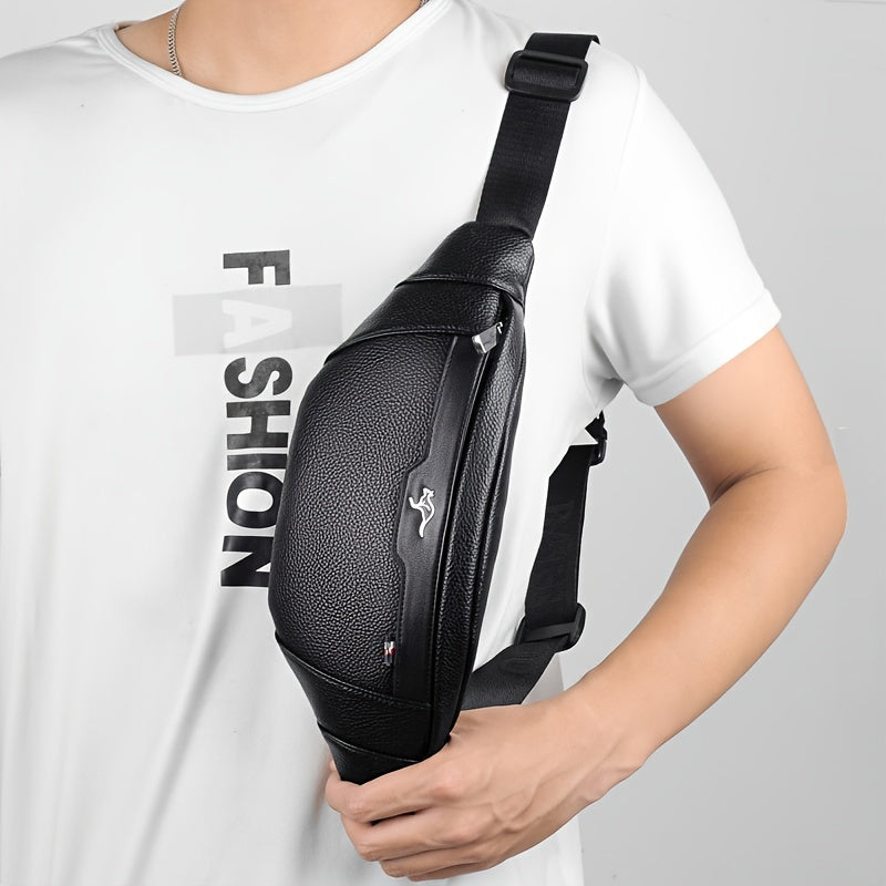 Men's Synthetic Leather Crossbody Bag - Adjustable Strap, Multiple Compartments, Lightweight Waist Pack for Hiking, Cycling & Daily Commute, Black, Cycling Bag | Modern Crossbody Bag | Adjustable Strap Bag