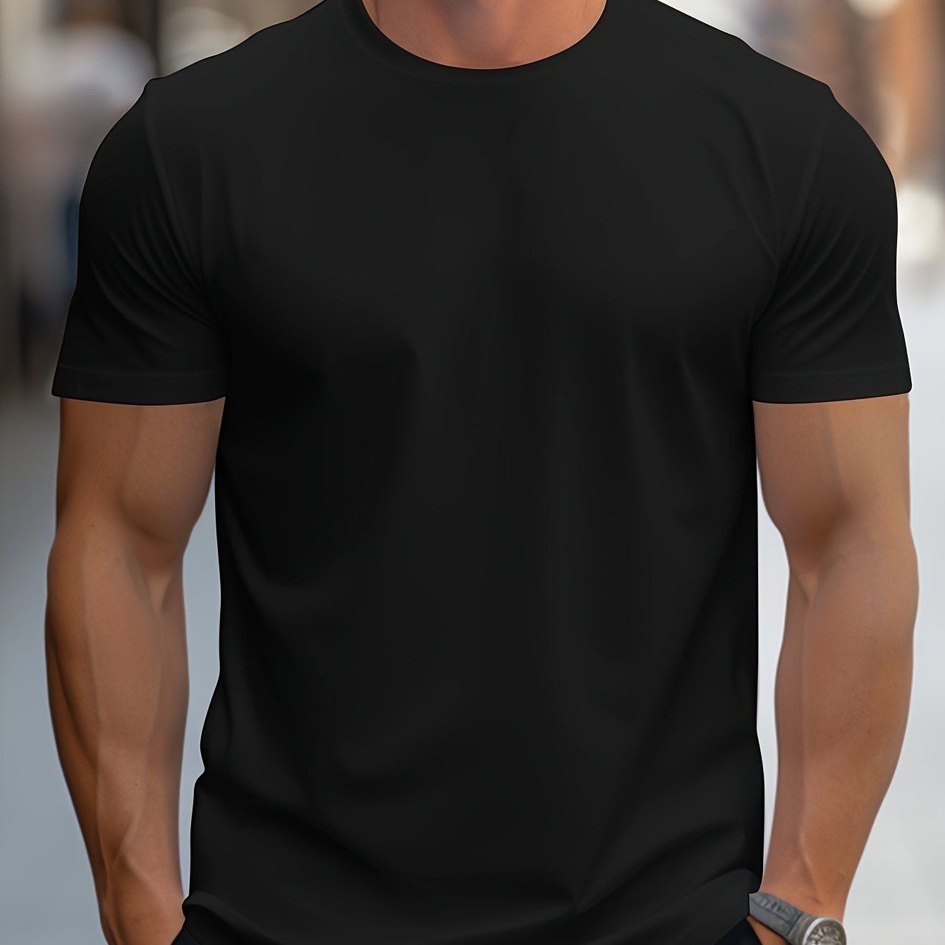 1pc Men's Spring Summer Casual Short Sleeve T-Shirt - Solid Black, Regular Fit Round Neck, Breathable Fabric for Gym, Outdoor & Casual Attire, Gym Shirts, Durable Casualwear, Smooth Texture