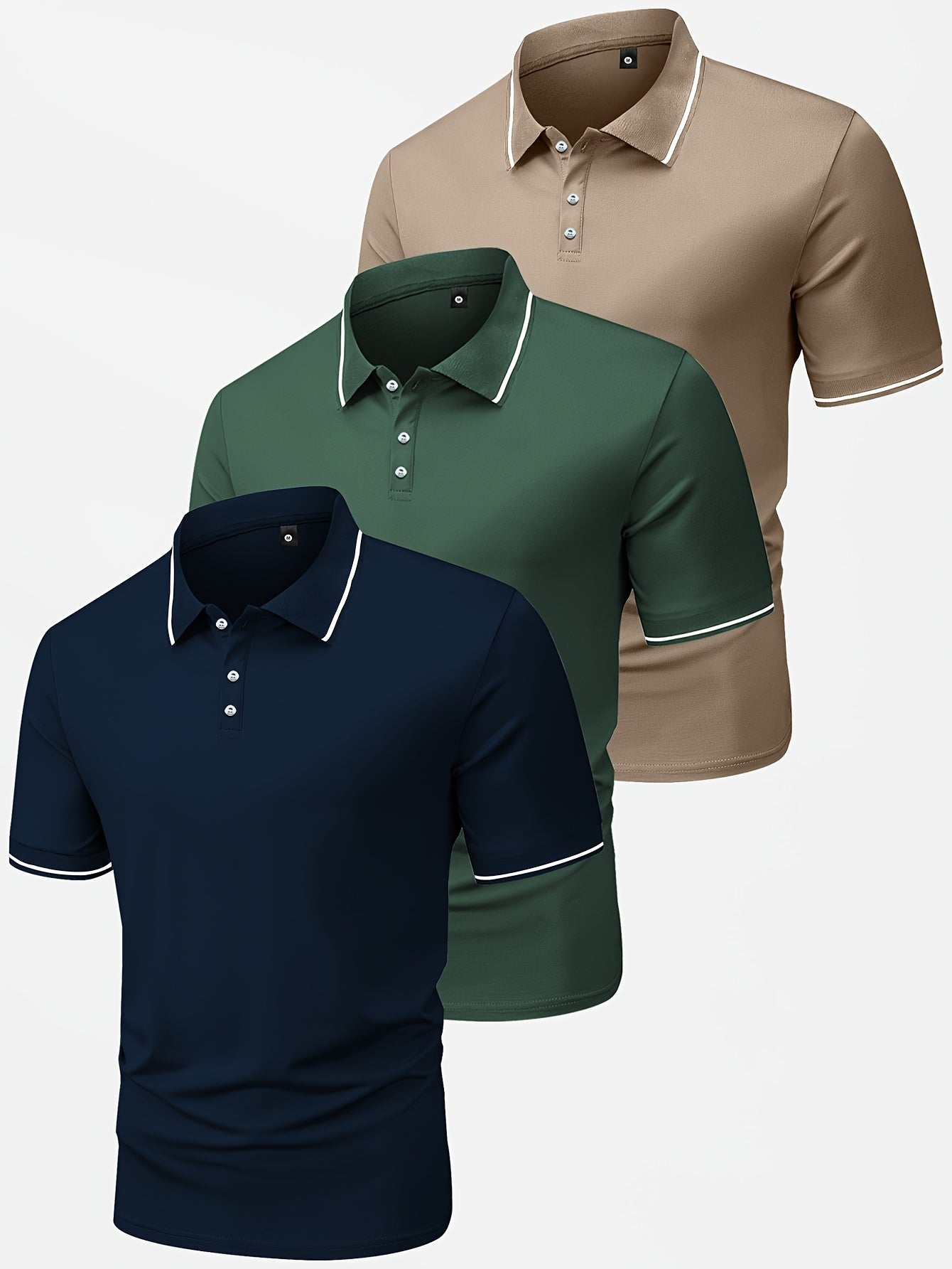 3pcs Men's Casual Fashion Shirts - Breathable Polyester, Short Sleeve, Button-Up with Classic Collar - Machine Washable, Summer Essentials in Black, White, and Beige