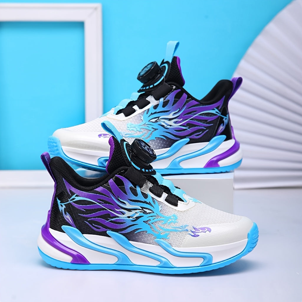 2025 Spring Autumn New Boys Running Shoes, Low Top Fabric Upper, EVA Sole, Fabric Insole, Striped Pattern, Rotary Buckle Closure, Breathable, for Boys, Middle School Students, Small and Medium Size