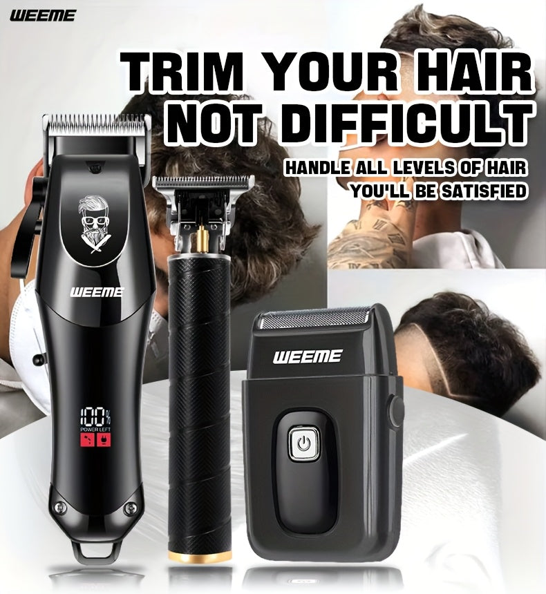 WEEME Men'S Electric Haircut Kit 1pc Men'S Hair Clipper + 1pc T-Blade Trimmer Sharp Precision Haircutting, LED Digital Display, Cordless Portable Use, Suitable for Haircutting, Beard Trimming, Sculpting Styling, Home Travel