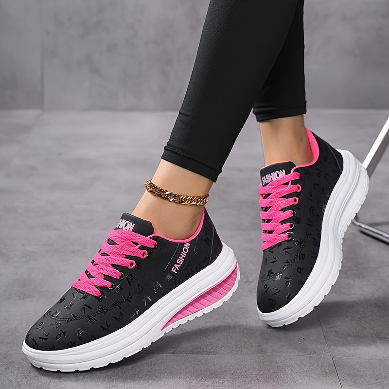 Women'S Lightweight Breathable Road Running Shoes - Black with Pink Accents, Synthetic Synthetic Faux Leather Upper, EVA Cushioned Sole, All-Season Comfort for Casual & Athletic Wear, Ladies Sneakers, Sleek Shoe Design, Comfo
