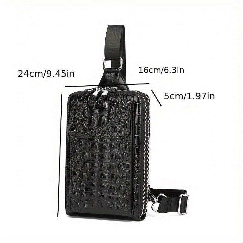 Men'S Stylish Black Crocodile Pattern Crossbody Bag - Durable, Large Capacity, Adjustable Strap, Perfect for Travel & Daily Commute, Commuter Shoulder Bag|Stylish Crossbody|Durable Fabri