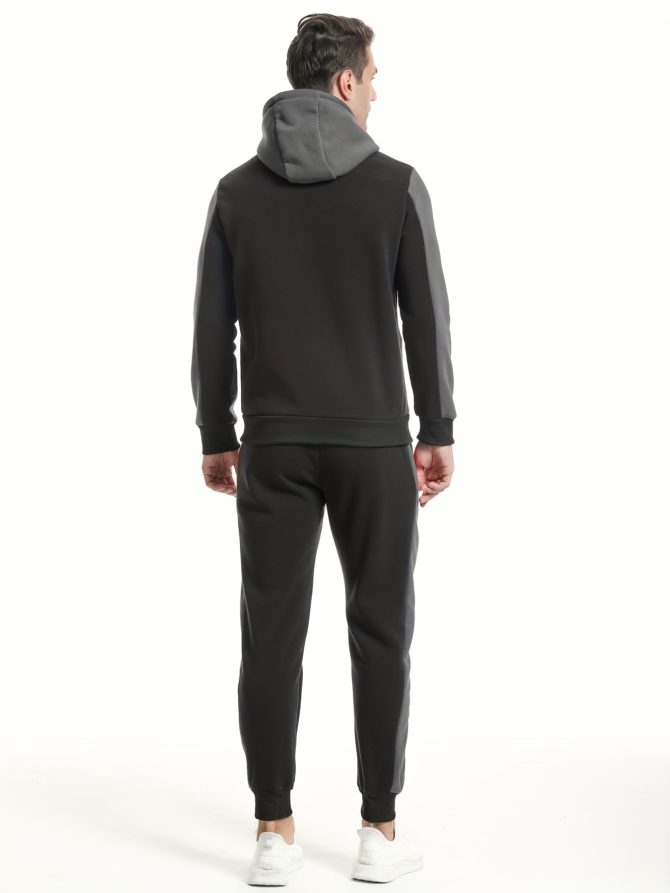 Men'S Casual Hoodie Set for Autumn And Winter, Featuring a Hooded Sweatshirt And a Sporty Cardigan in a Patchwork Design.